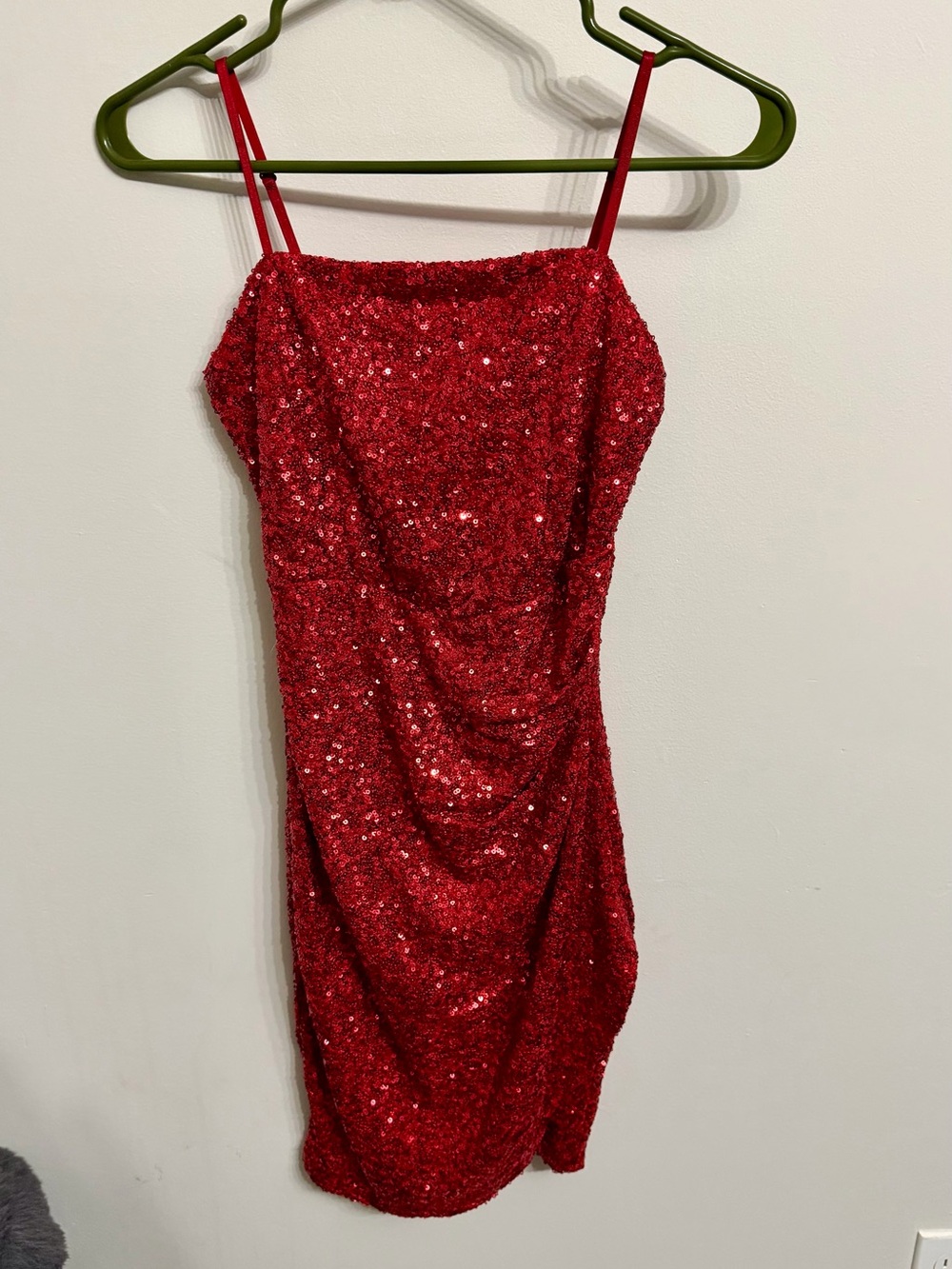 Honey and Rosie Red Sequin Bodycon Ruched Mini Dress